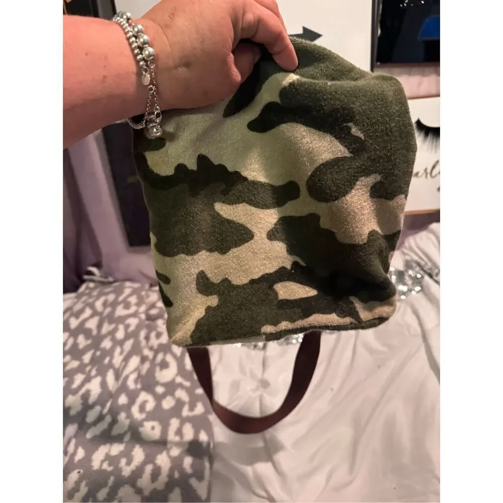 Vintage y2k green brown camouflage camo velour juicy couture crossbody purse